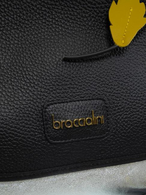 SARA Geanta servieta din piele negru argintiu - Genți femei