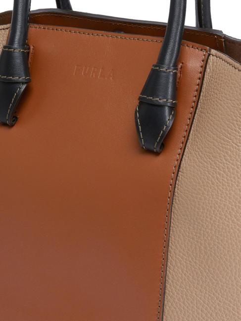 MIASTELLA Geantă tote din piele cu curea de umăr greige+cognac h+negru - Genți femei