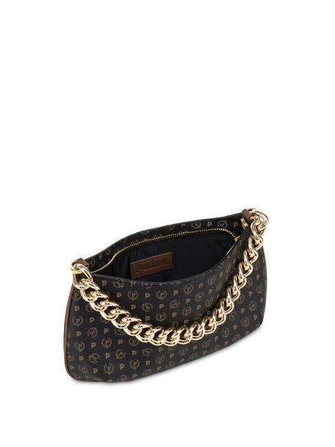 HERITAGE Geantă de umăr cu mâner cu lanț negru maro - Genți femei