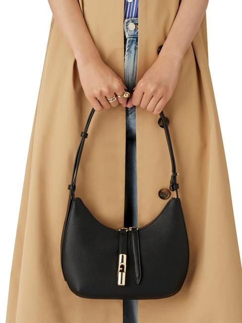 GOCCIA Geanta de umar din piele ciocanita negru - Genți femei