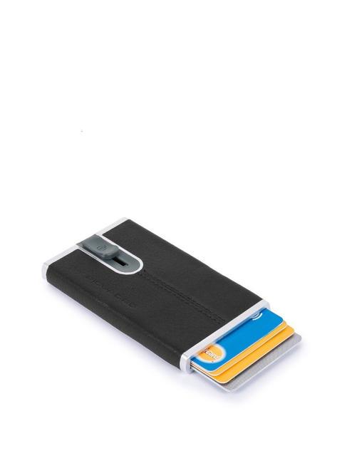  BLACK SQUARE Suport pentru card metalic acoperit &icirc;n piele negru - Portofele bărbați
