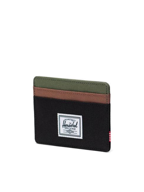 CHARLIE  Suport plat pentru card negru/trifoi cu patru foi/maro şa - Portofele femei