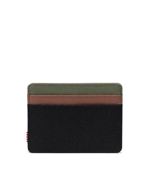 CHARLIE  Suport plat pentru card negru/trifoi cu patru foi/maro şa - Portofele femei