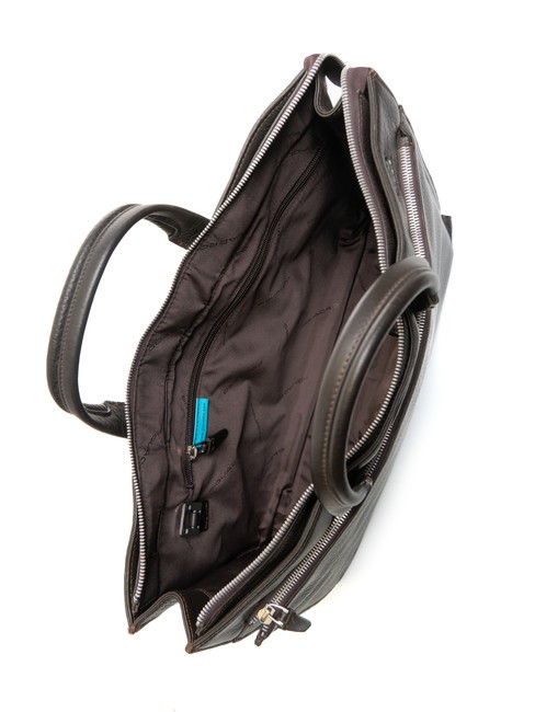 CAMPIONARIO - MODUS Servieta din piele, suport laptop de 15,6". cu părul negru - Serviete birou
