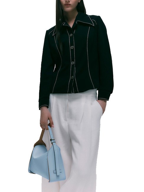 PENELOPE Geanta de umar din piele cu curea de umar cer-caramel - Genți femei