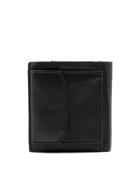 ROUND Portofel din piele cu buzunar pentru monede maro inchis - Portofele bărbați