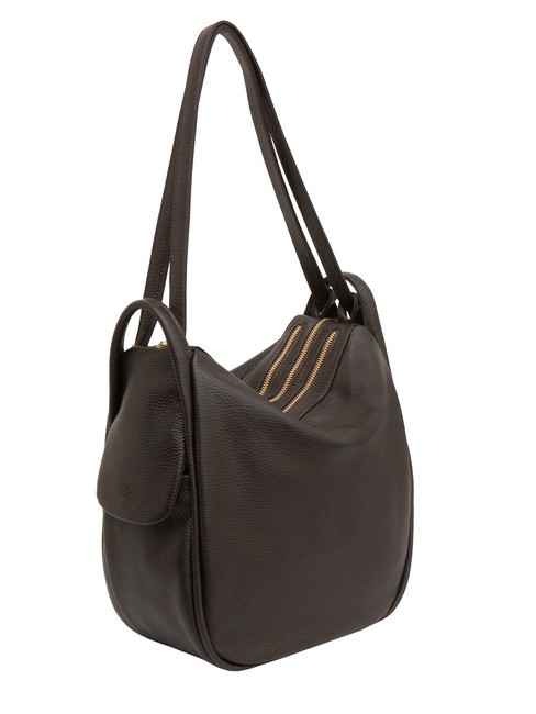 TRIO  Rucsac din piele ciocanita cafea25 - Genți femei