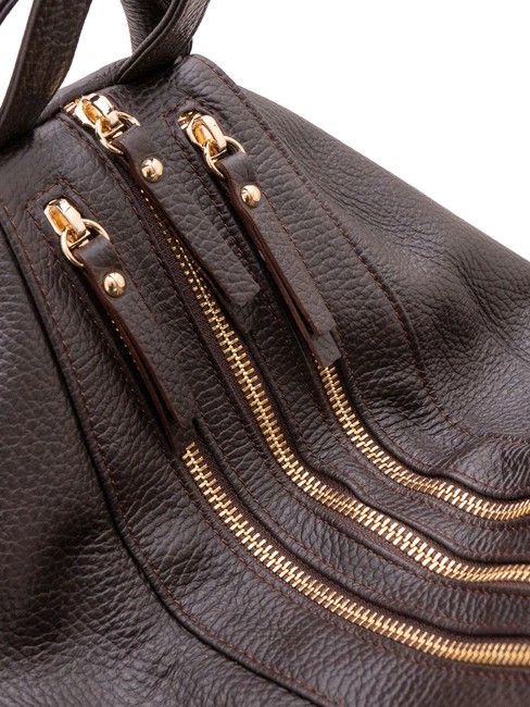 TRIO  Rucsac din piele ciocanita cafea25 - Genți femei