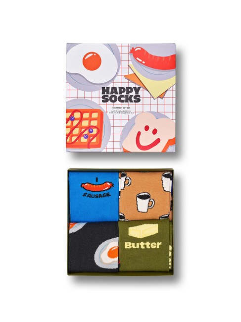 BREAKFAST Set cadou de 4 perechi de șosete albastru - Șosete unisex