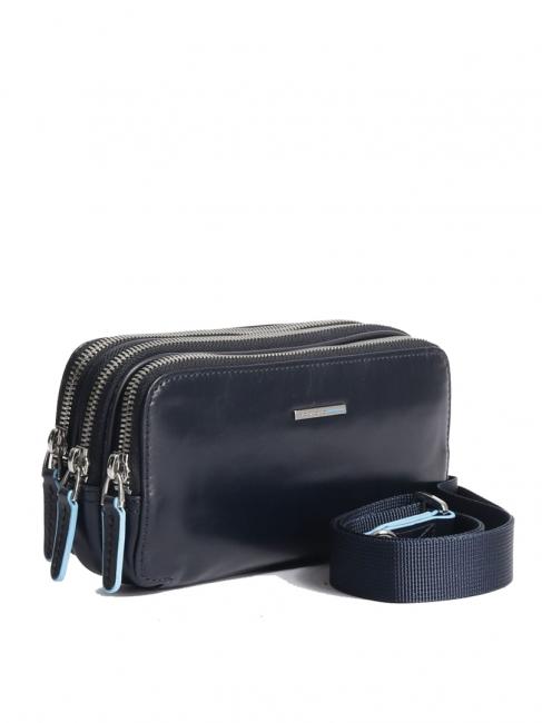 BLUE SQUARE Geanta mini din piele cu 3 fermoare albastru - Husă pentru tabletă și organizator