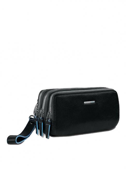 BLUE SQUARE Geanta mini din piele cu 3 fermoare negru - Husă pentru tabletă și organizator