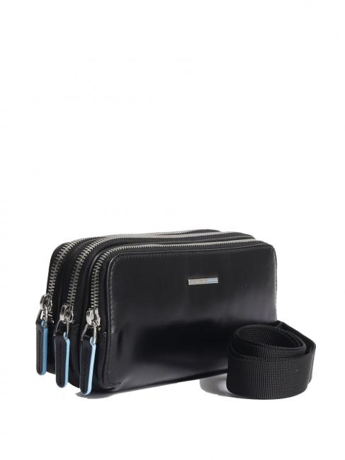 BLUE SQUARE Geanta mini din piele cu 3 fermoare negru - Husă pentru tabletă și organizator