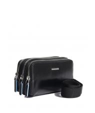 PIQUADRO BLUE SQUARE Geanta mini din piele cu 3 fermoare negru - Husă pentru tabletă și organizator - 3