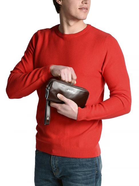 BLUE SQUARE Geanta mini din piele cu 3 fermoare negru - Husă pentru tabletă și organizator