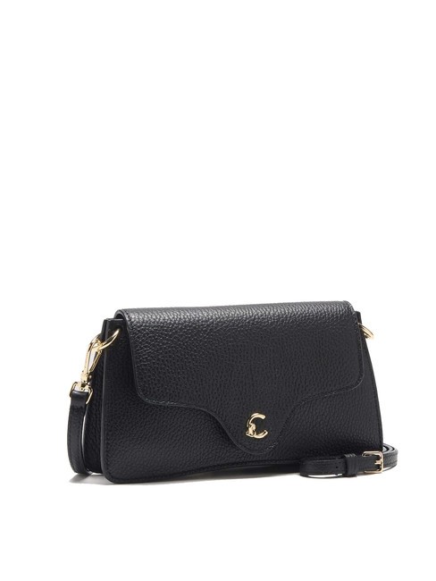 C-ME Geanta din piele ciocanita cu clapa negru - Genți femei
