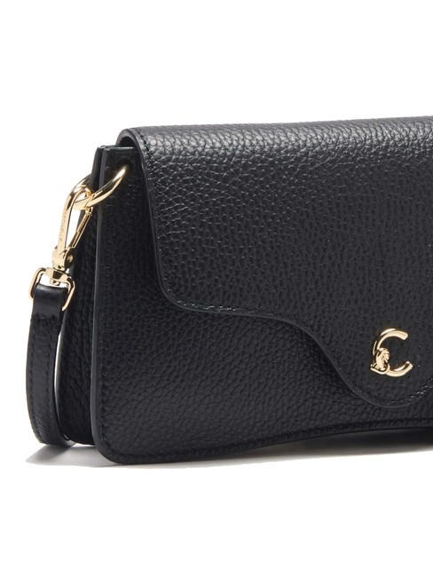 C-ME Geanta din piele ciocanita cu clapa negru - Genți femei