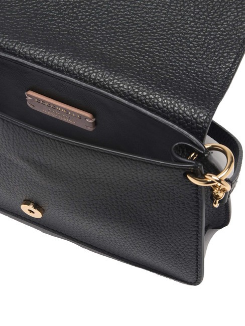 C-ME Geanta din piele ciocanita cu clapa negru - Genți femei