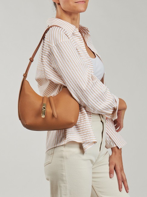 GOCCIA Geanta de umar din piele ciocanita coniac - Genți femei