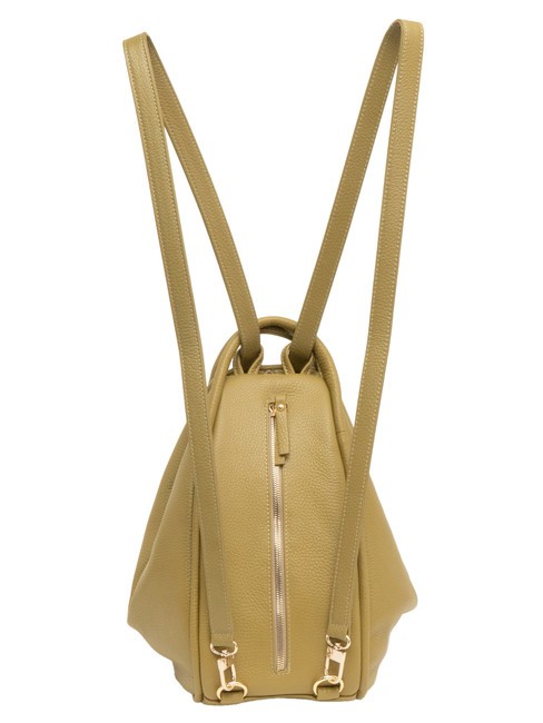 TRIO  Rucsac din piele ciocanita muştar - Genți femei