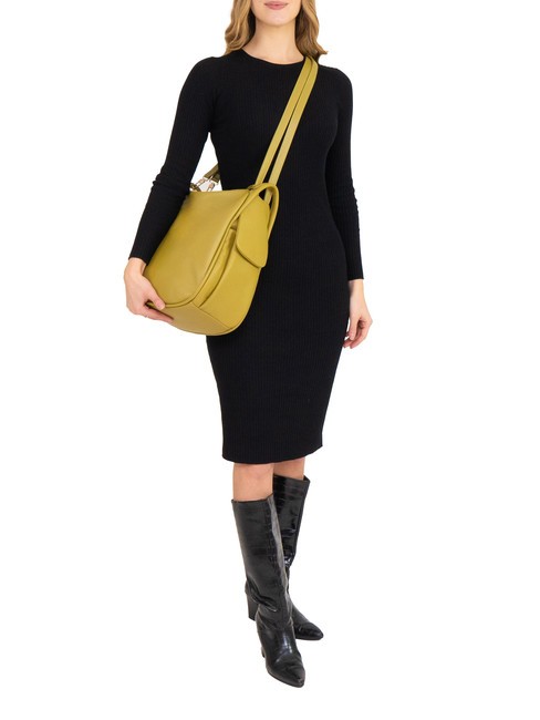 TRIO  Rucsac din piele ciocanita muştar - Genți femei