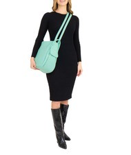 LESAC TRIO  Rucsac din piele ciocanita verde acvatic deschis - Genți femei - 6