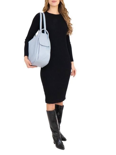 TRIO  Rucsac din piele ciocanita albastru pudra - Genți femei