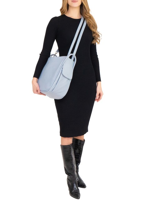 TRIO  Rucsac din piele ciocanita albastru pudra - Genți femei