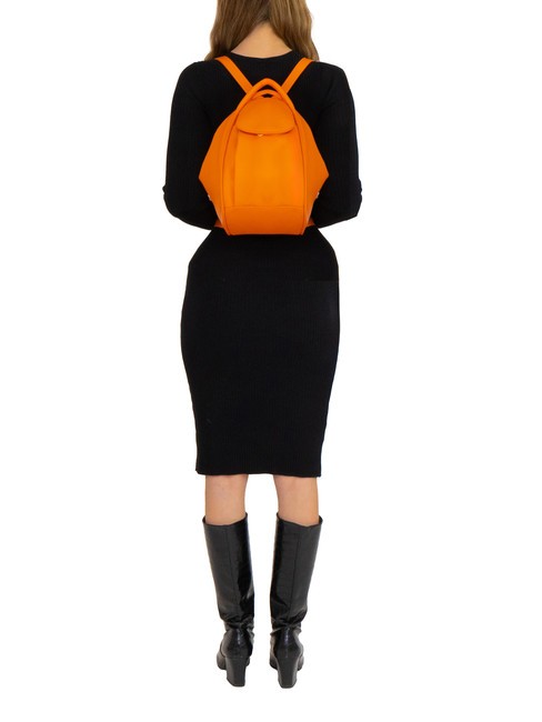 TRIO  Rucsac din piele ciocanita portocale - Genți femei