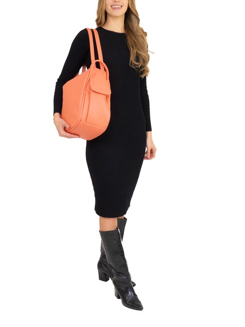 TRIO  Rucsac din piele ciocanita somon - Genți femei