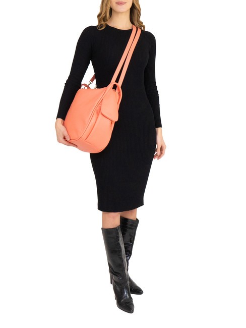 TRIO  Rucsac din piele ciocanita somon - Genți femei