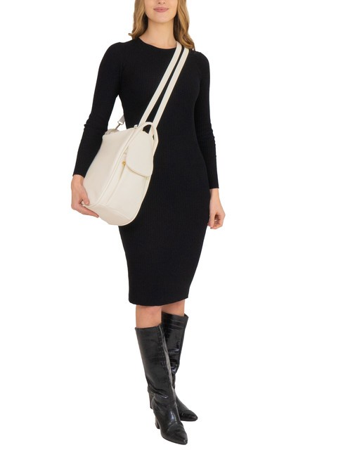 TRIO  Rucsac din piele ciocanita alb - Genți femei