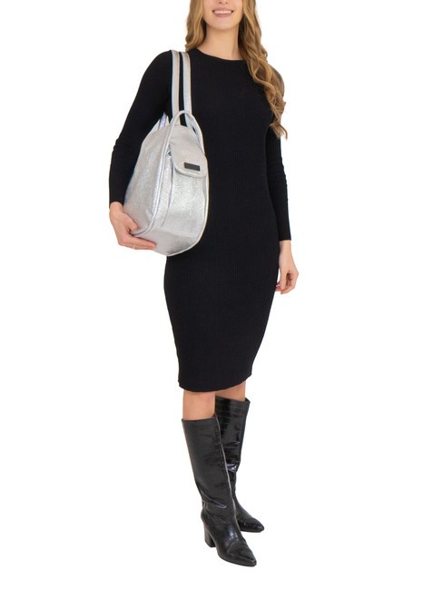 TRIO Rucsac din piele metalizata argint - Genți femei