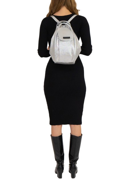 TRIO Rucsac din piele metalizata argint - Genți femei