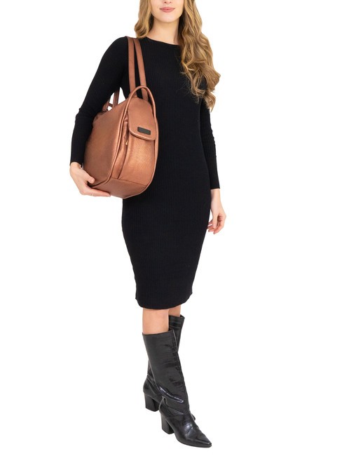 TRIO Rucsac din piele metalizata bronz - Genți femei