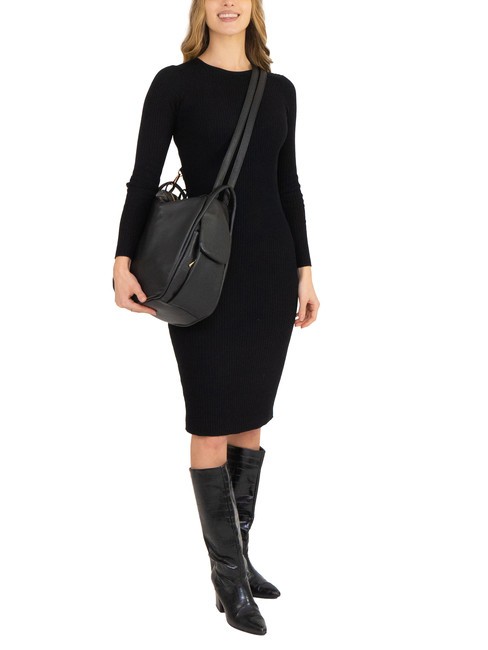 TRIO  Rucsac din piele ciocanita negru25 - Genți femei