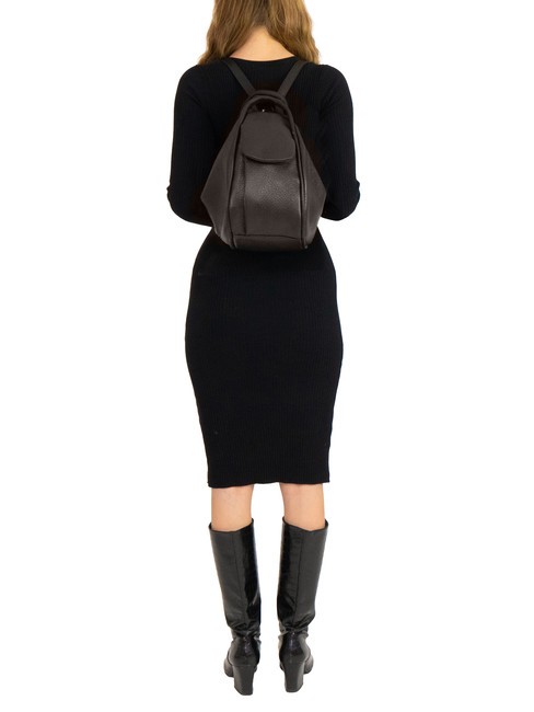 TRIO  Rucsac din piele ciocanita cafea25 - Genți femei