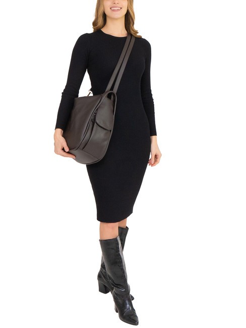 TRIO  Rucsac din piele ciocanita cafea25 - Genți femei