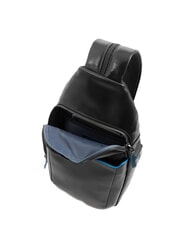 PIQUADRO BLUE SQUARE Rucsac din piele cu un singur umar negru - Genți de umăr bărbați - 5