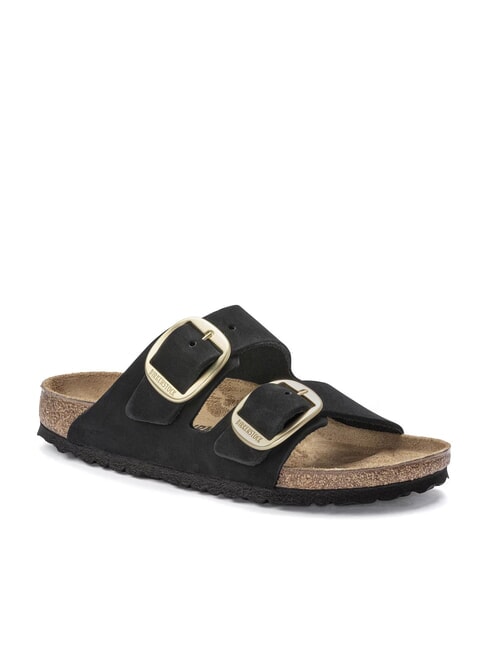 ARIZONA BIG BUCKLE Sandale papuci din piele nubuck negru - Pantofi femei