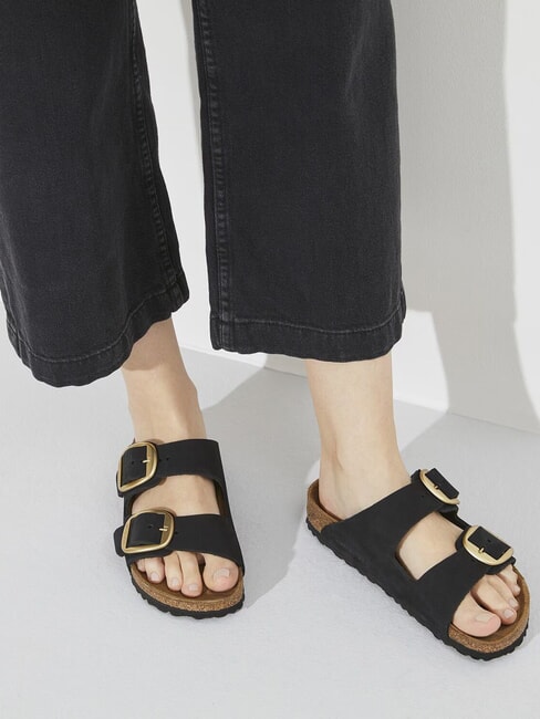 ARIZONA BIG BUCKLE Sandale papuci din piele nubuck negru - Pantofi femei