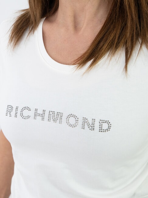 MECHI Tricou cu logo cu strasuri stretch aproape alb - tricou