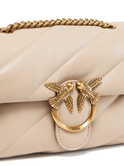 MINI LOVE BAG Geanta Nappa bej-gri fumuriu-auriu antic - Genți femei