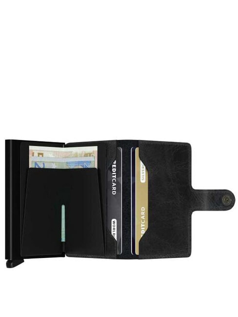 VINTAGE  Portofel din piele cu suport card din aluminiu negru - Portofele bărbați