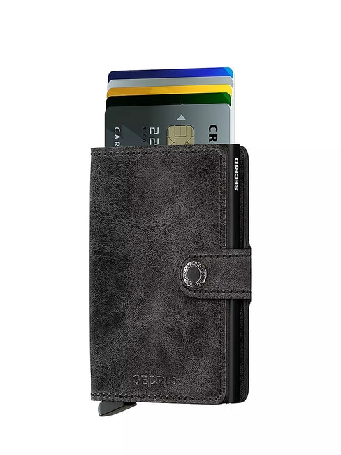 VINTAGE  Portofel din piele cu suport card din aluminiu negru - Portofele bărbați