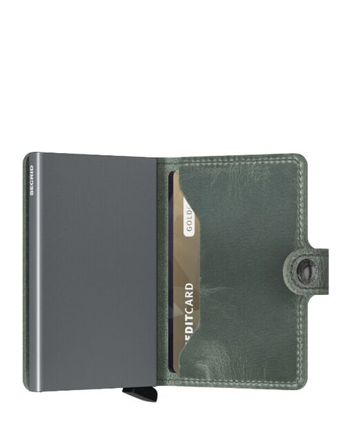 VINTAGE  Portofel din piele cu suport card din aluminiu salvie - Portofele bărbați