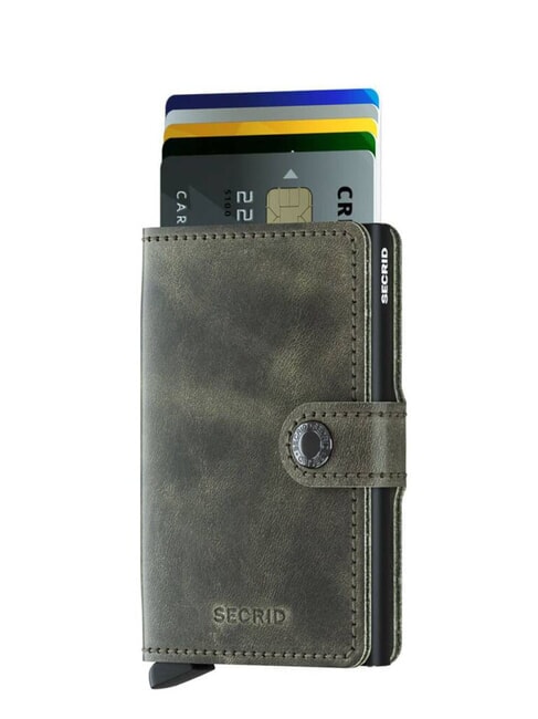 VINTAGE  Portofel din piele cu suport card din aluminiu negru măsliniu - Portofele bărbați