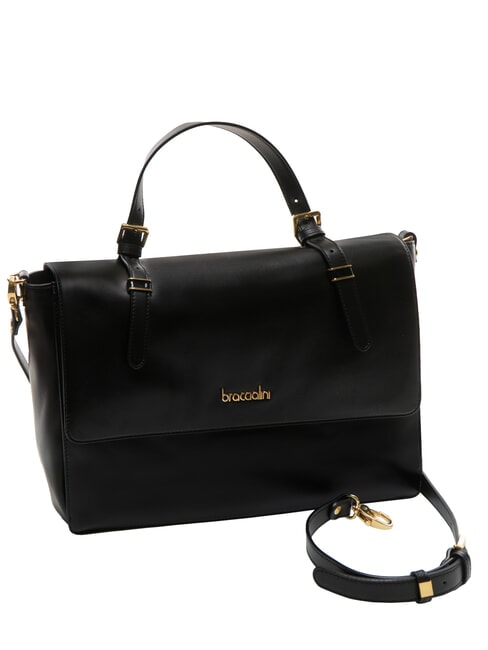 GRETA Geanta servieta din piele cu bareta de umar negru - Genți femei