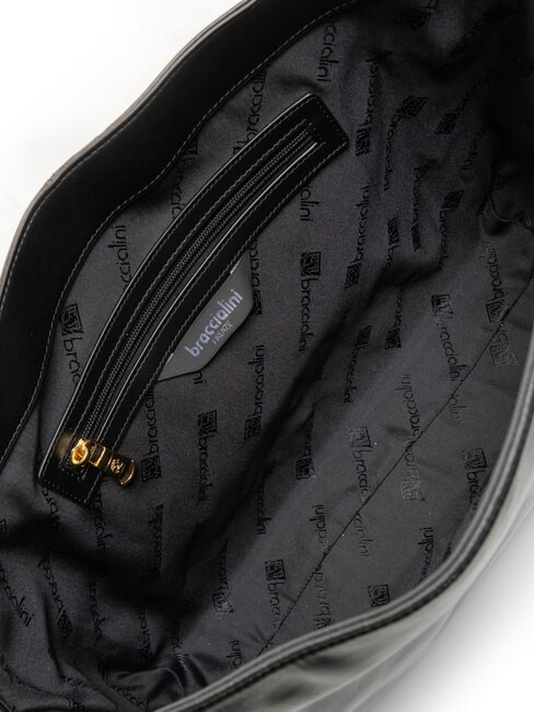 GRETA Geanta servieta din piele cu bareta de umar negru - Genți femei