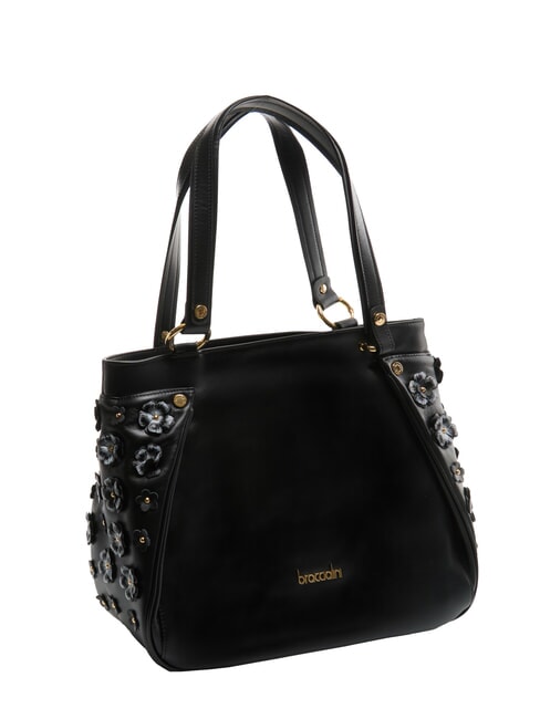 SOFIA Geanta de umar din piele cu flori mici negru - Genți femei