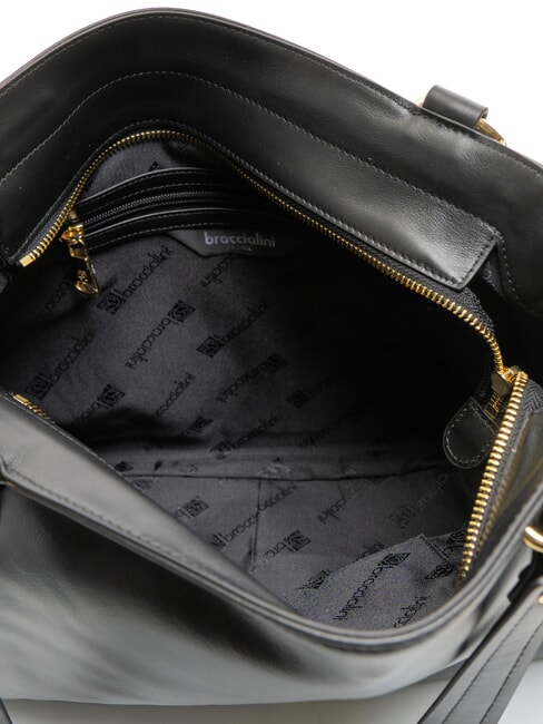 SOFIA Geanta de umar din piele cu flori mici negru - Genți femei